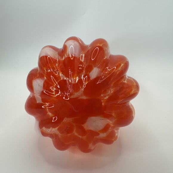 Red Orange Hand Blown Art Glass 7" Decorative - Picture 4 of 7